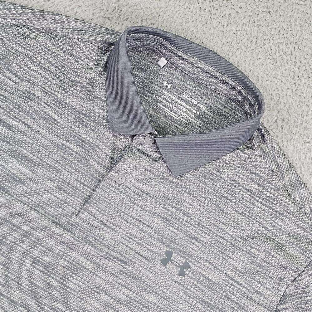 Under Armour The Performance Polo Shirt Mens XL Gray Striped Golf Stretch